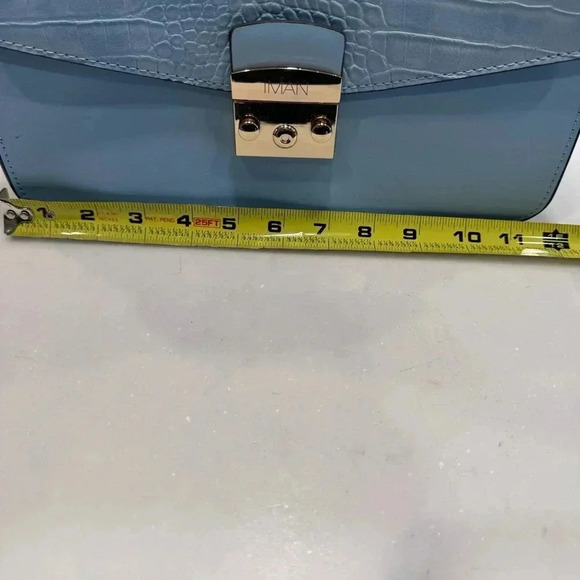 Iman Global Chic Satchel /Crossbody Light Blue Flower Garden Gold Hardware NWOT - Picture 13 of 16